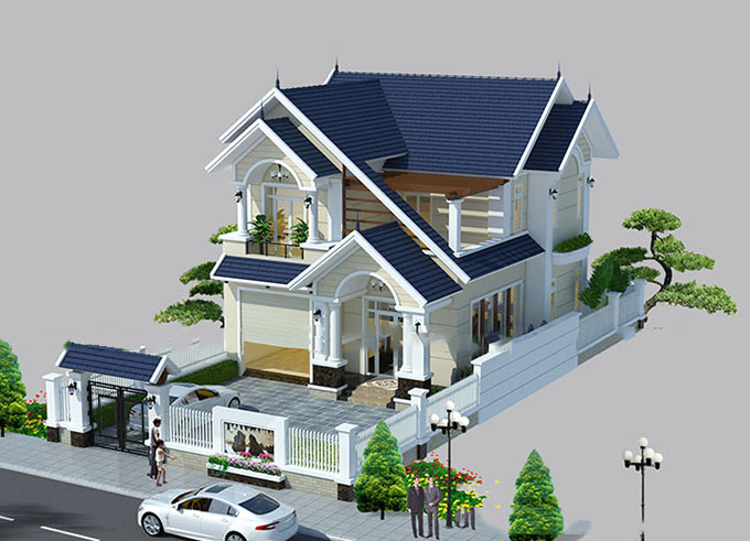Biệt thự hiện đại 2 tầng mái Thái